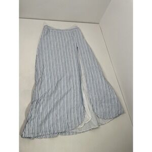 100% Linen Maxi Skirt Size 2 Slit Leg Island Company Blue White Euro-Summer